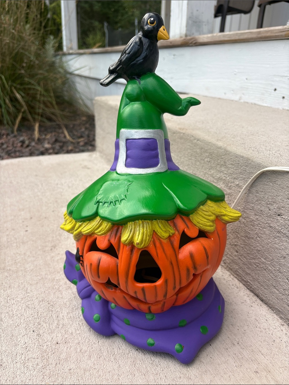 VTG light up Pumpkin Lantern with Black Crow
